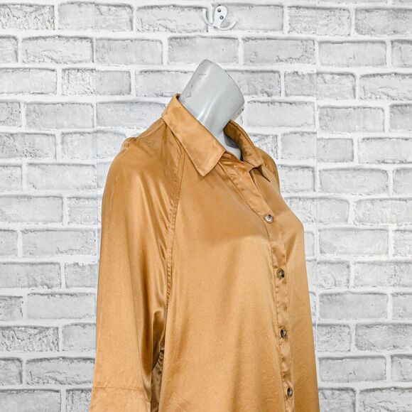 LOULOU Studio Women's Short Sleeve Silk Datia Shirt in Brown size Large - Picture 11 of 11